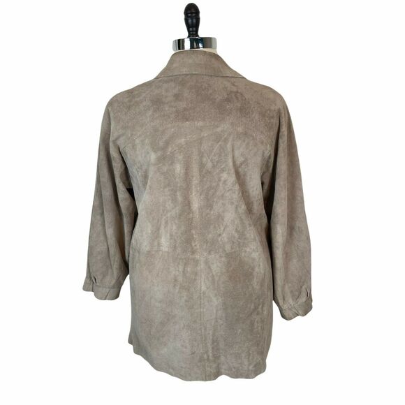 Suede Shirt Jacket Comint Women's Vintage 80s Tan Genuine Leather size M Retro - Picture 2 of 12